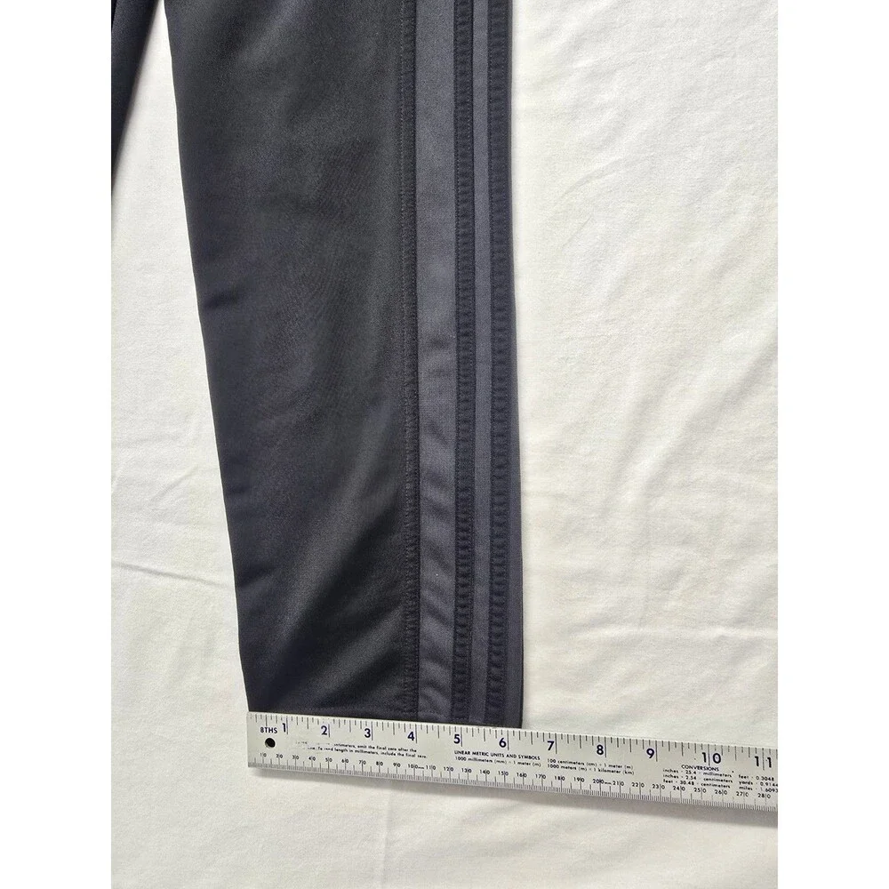Adidas Track Pants Mens M Black Polyester Stretch Tapered 3 Strips Fleece